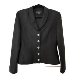 BREECHES Sz8 Black Linen Blazer 90s Shawl Collar MOP Buttons Tailored Vintage